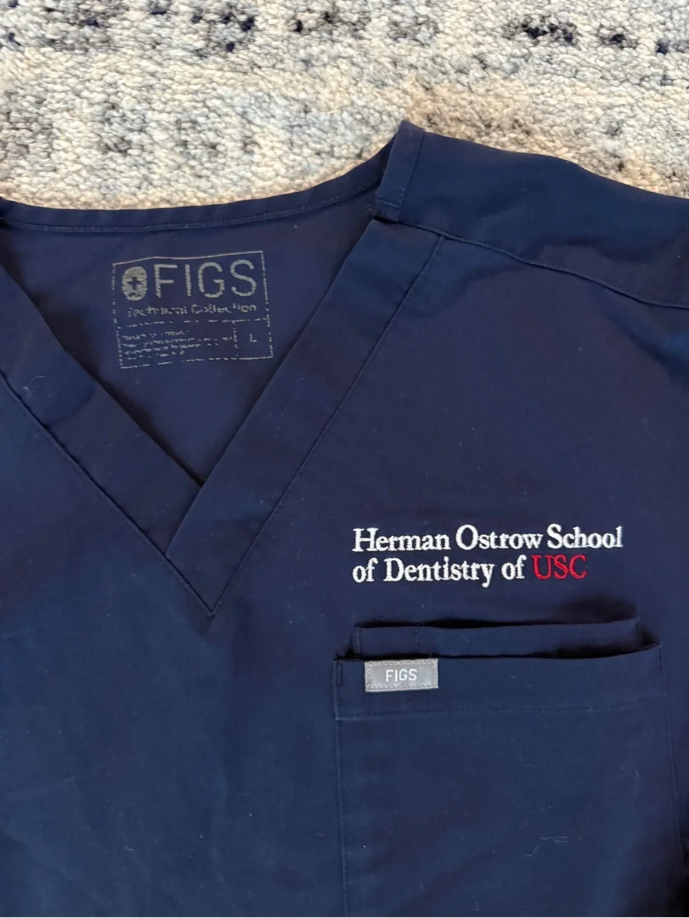 Figs Navy Medical Scrub Top with Embroidered USC Logo